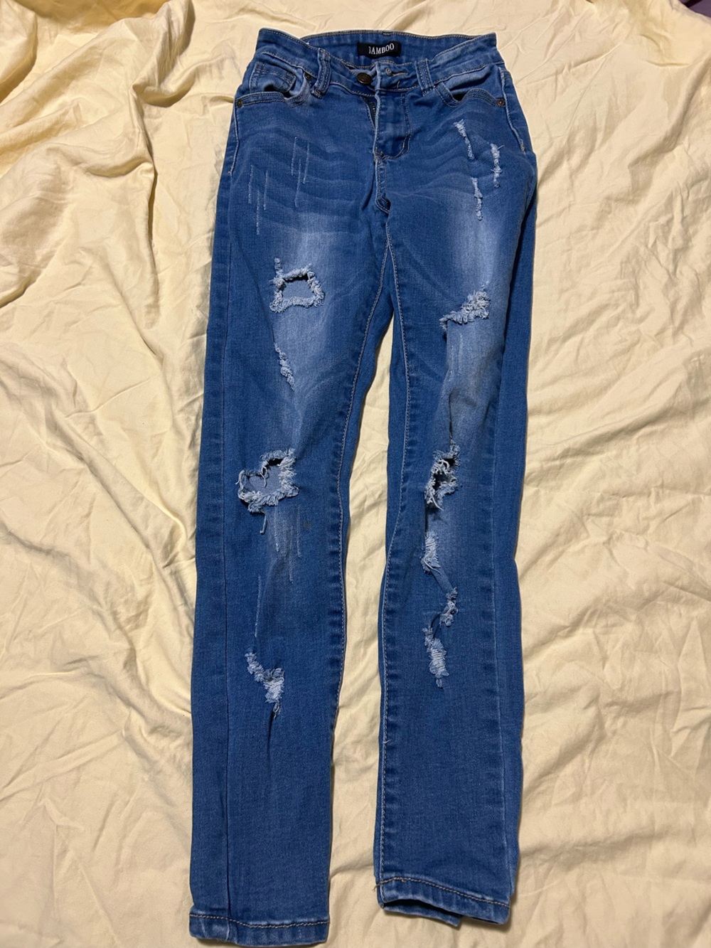 Distressed Skinny Blue Jeans